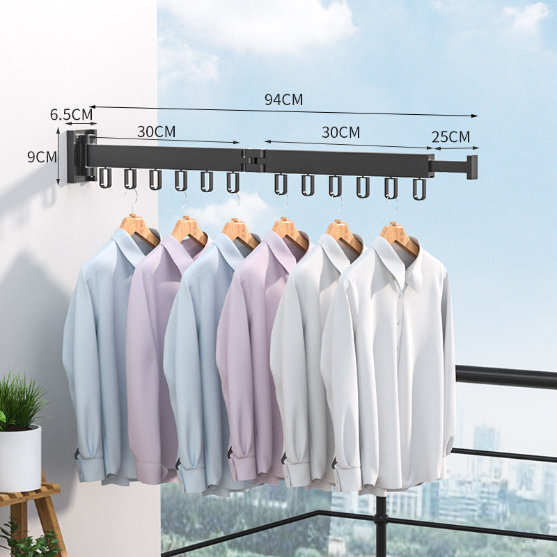 Folding Clothes Hanger Wall Mount Retractable Cloth Drying Rack Indoor &amp; Outdoor Space Saving Aluminum Home Laundry Clothesline