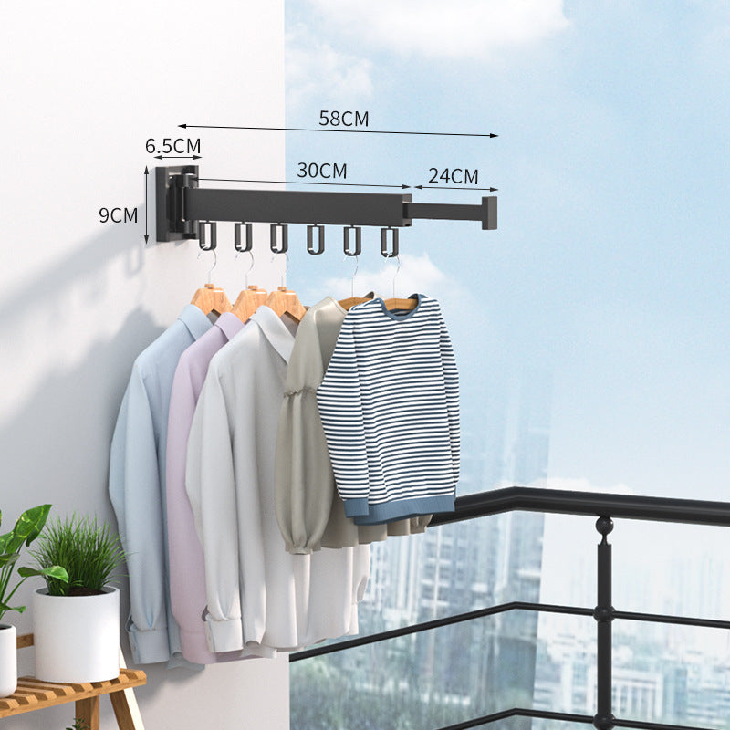 Folding Clothes Hanger Wall Mount Retractable Cloth Drying Rack Indoor &amp; Outdoor Space Saving Aluminum Home Laundry Clothesline