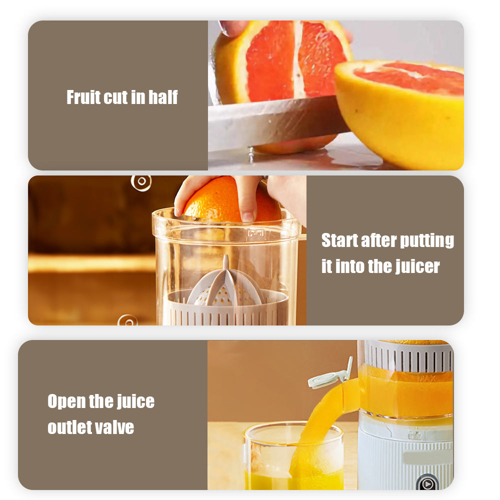 Electric Juicer Rechargeable USB Charging 120rpm Hands-Free High Juice Yield Wireless Portable Automatic Citrus Orange Juice Squeezer for Lemon Lime Grapefruit