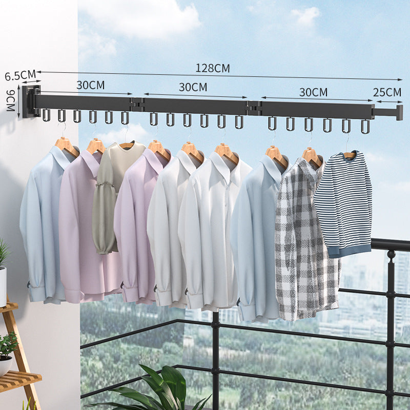 Folding Clothes Hanger Wall Mount Retractable Cloth Drying Rack Indoor &amp; Outdoor Space Saving Aluminum Home Laundry Clothesline